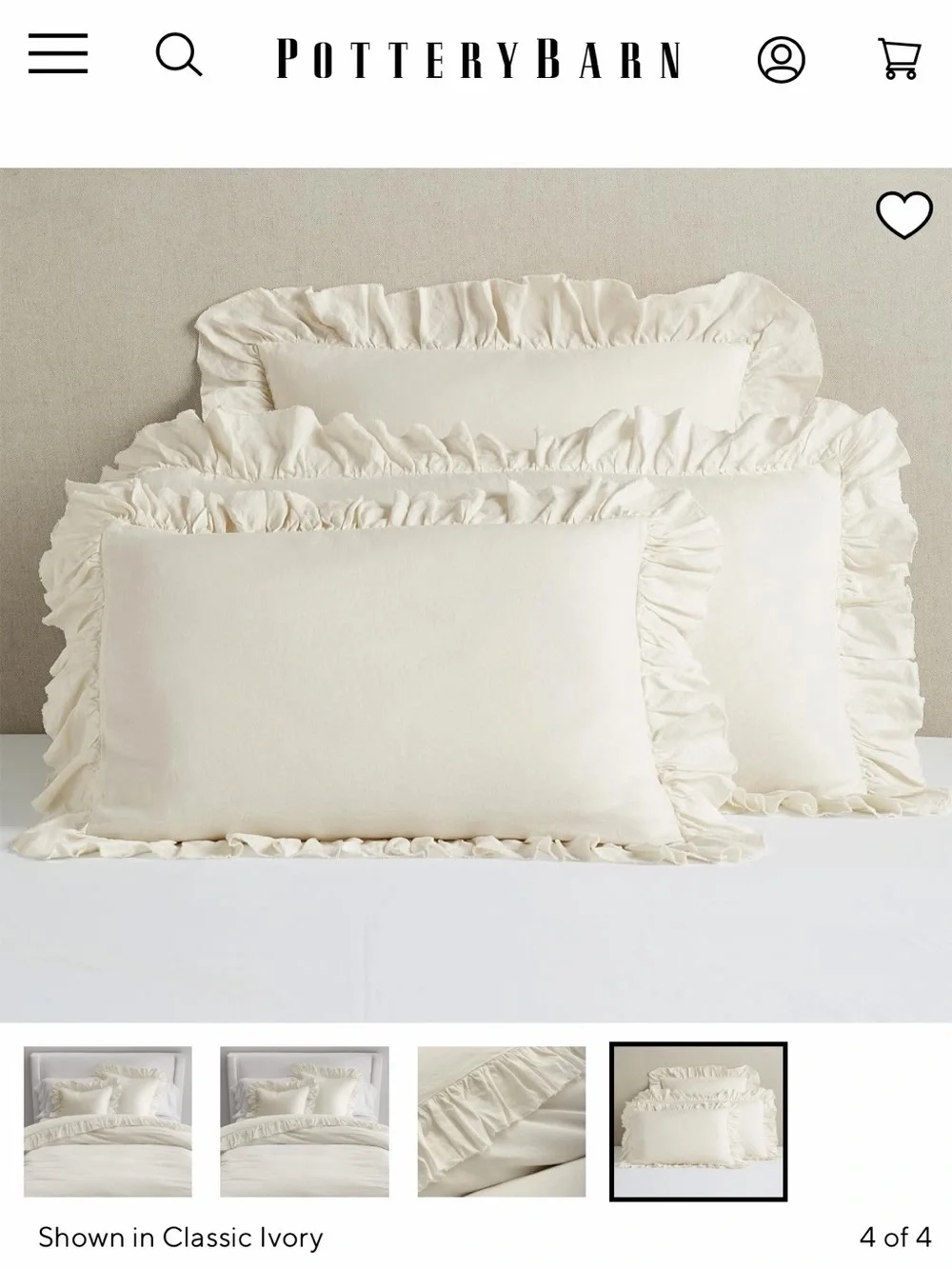 Pottery Barn KING 4-Piece DUVET Bed Set, Linen and Ruffles
